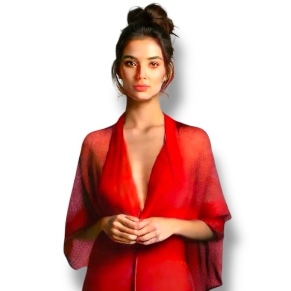 Morgan Taylor Intimates Sheer Belted Robe, Red Hearts Sz Small - Picture 7 of 7
